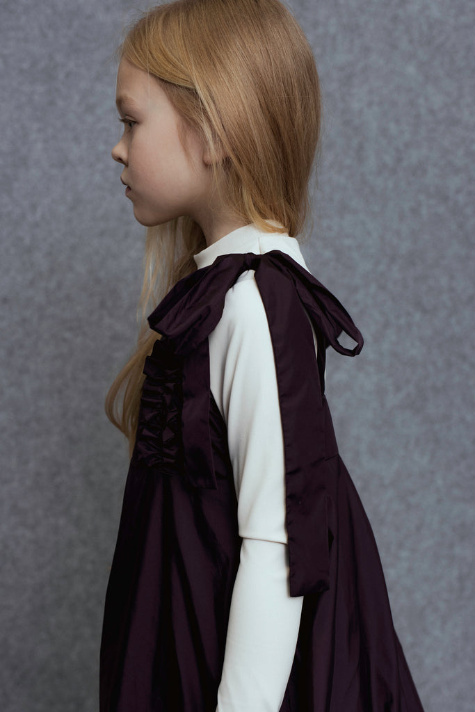 UNLABEL FW25 Iskar Pinafore Dress in Shiny Burgundy