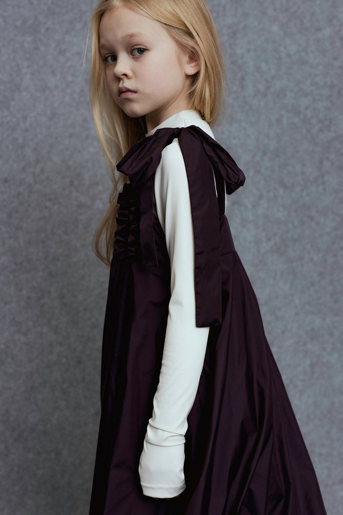 UNLABEL FW25 Iskar Pinafore Dress in Shiny Burgundy