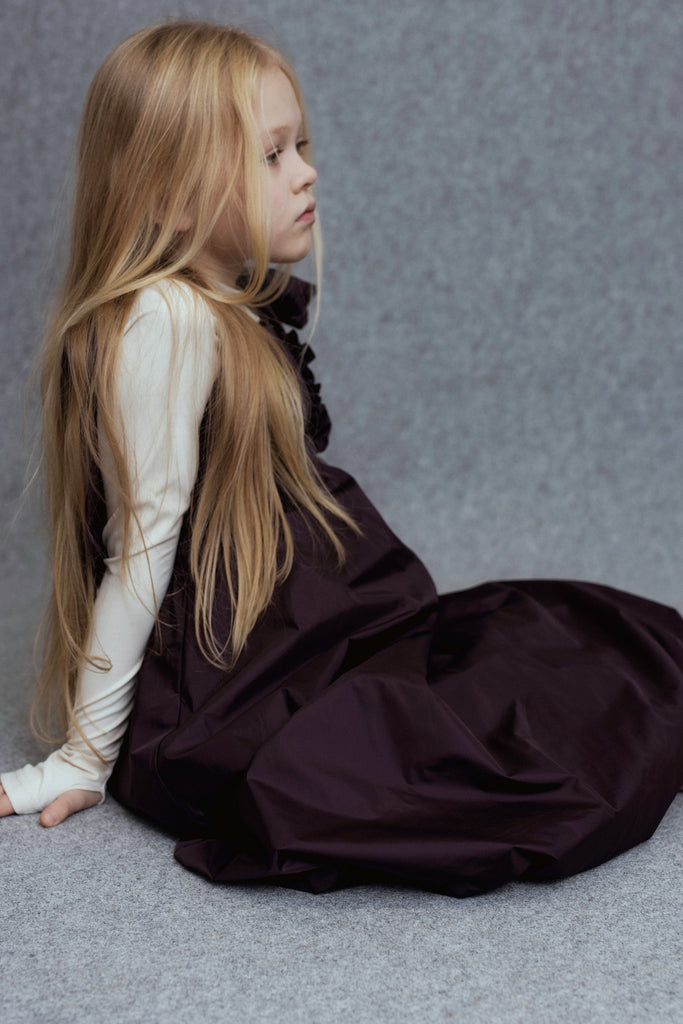 UNLABEL FW25 Iskar Pinafore Dress in Shiny Burgundy