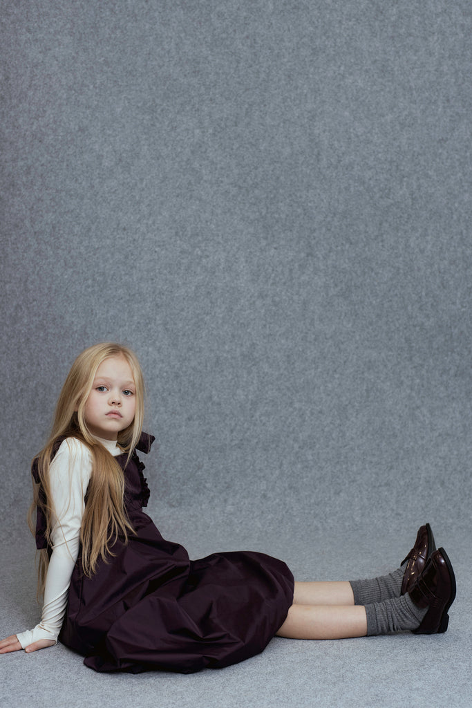 UNLABEL FW25 Iskar Pinafore Dress in Shiny Burgundy