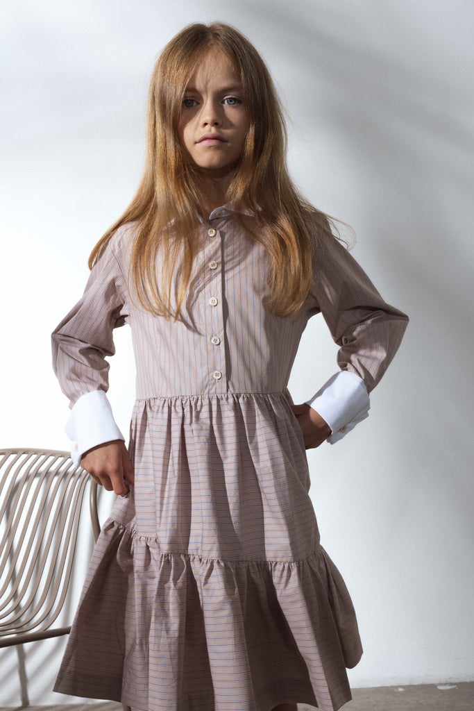 UNLABEL SS25 Diablo Dress in Dark Sand Stripes