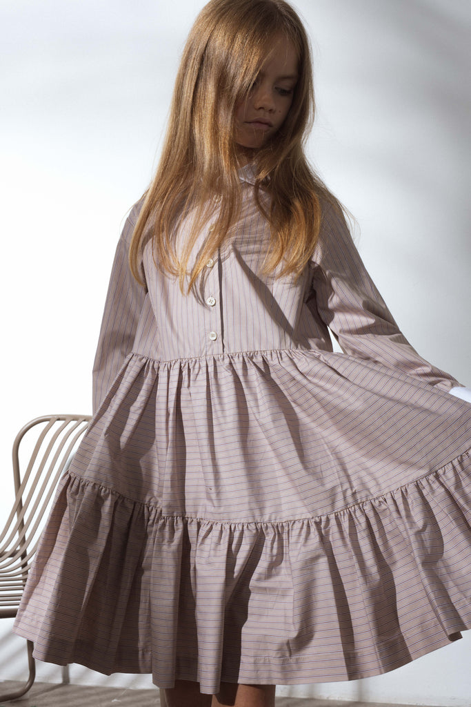 UNLABEL SS25 Diablo Dress in Dark Sand Stripes