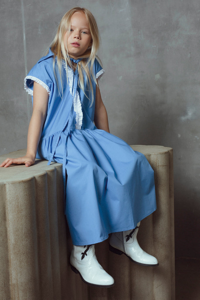 UNLABEL SS26 Dot Dress in Ocean Blue