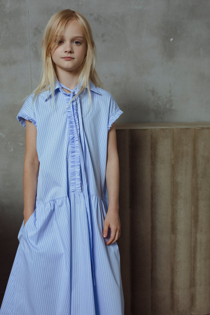UNLABEL SS26 Amy Dress in Baby Blue Stripes