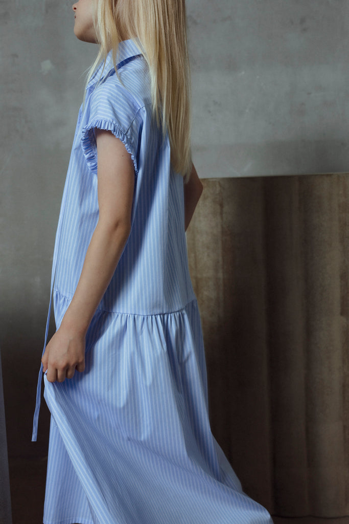 UNLABEL SS26 Amy Dress in Baby Blue Stripes