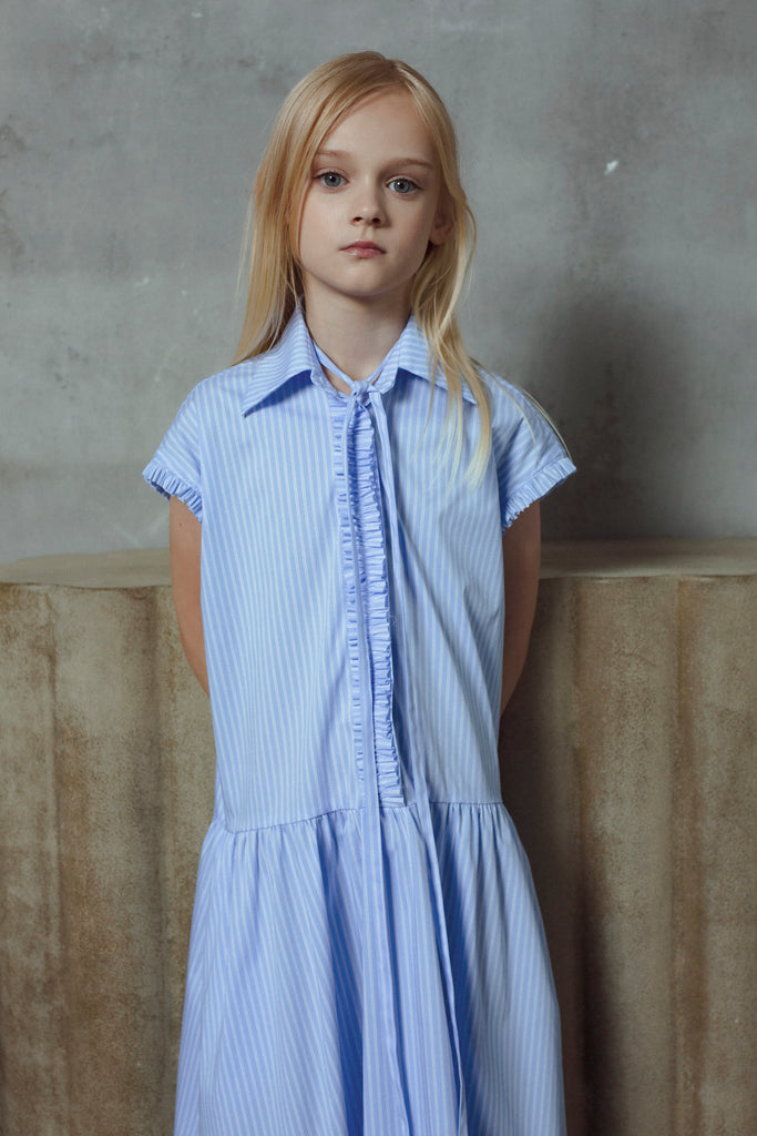 UNLABEL SS26 Amy Dress in Baby Blue Stripes