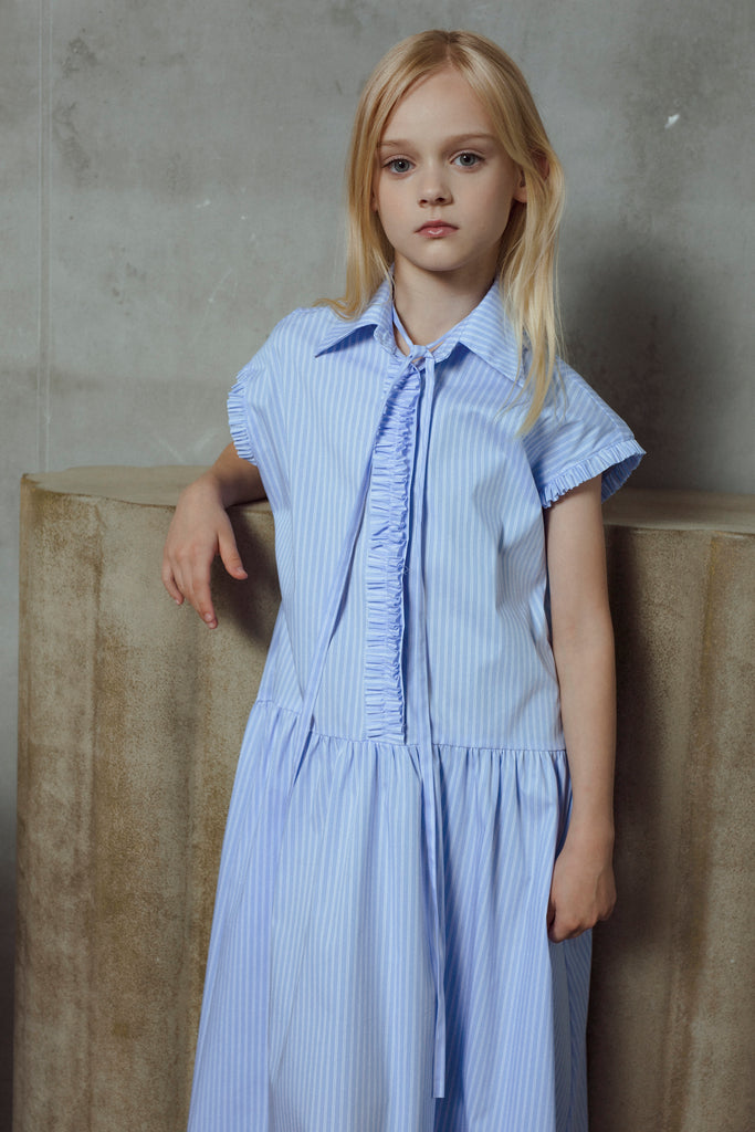 UNLABEL SS26 Amy Dress in Baby Blue Stripes