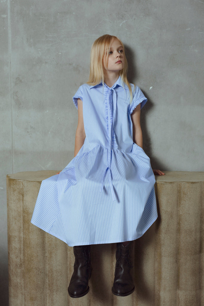UNLABEL SS26 Amy Dress in Baby Blue Stripes