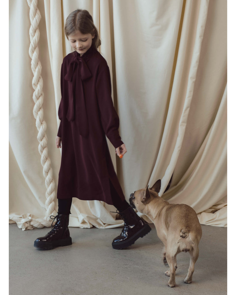 UNLABEL FW24 Evlin Front Bow Tie Dress in Burgundy