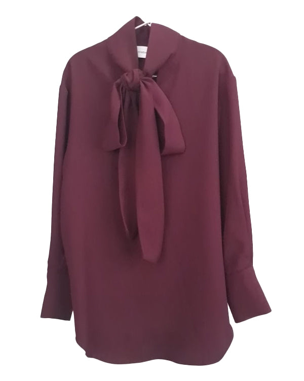 UNLABEL FW24 Bjoerg Bow Tie Blouse Top in Burgundy
