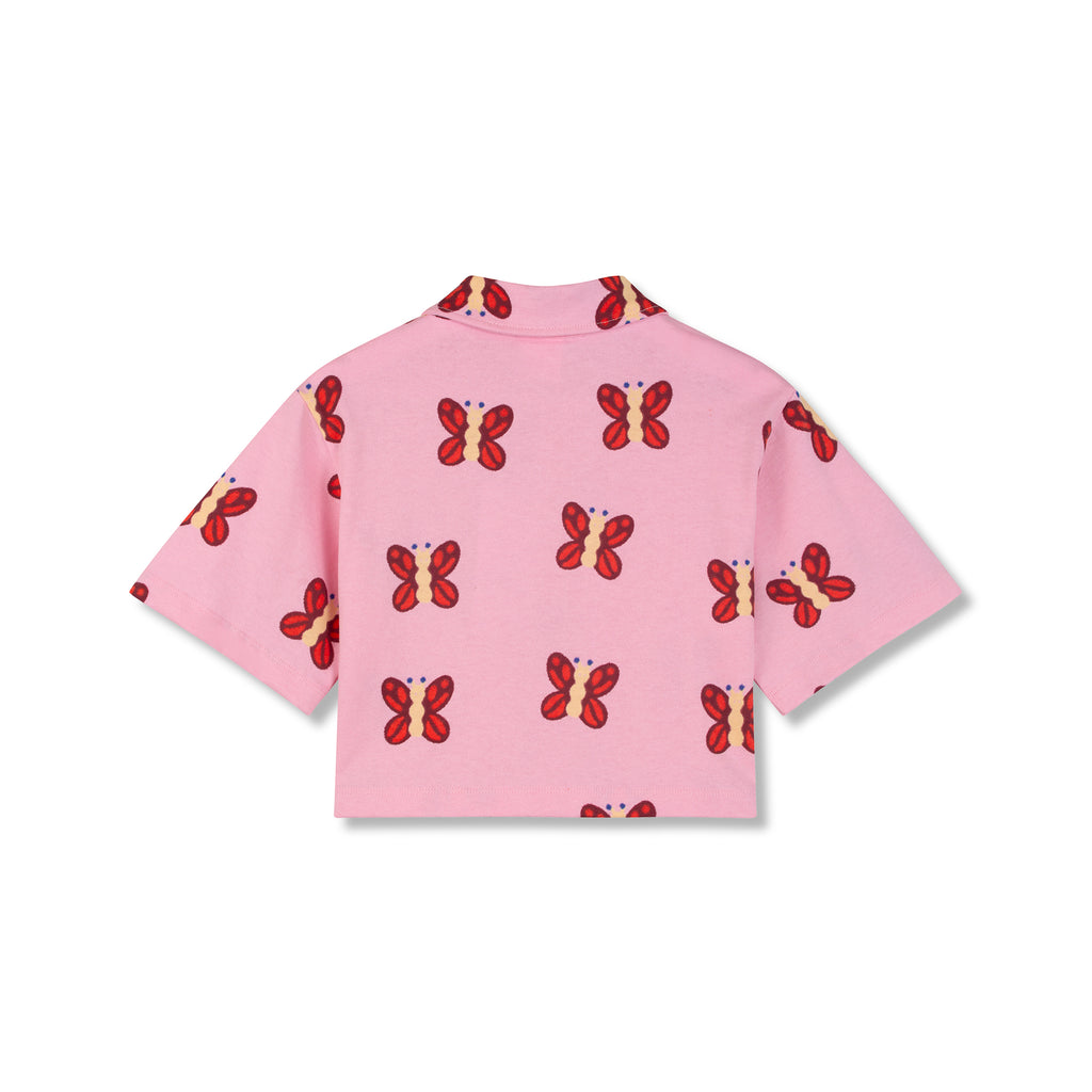WYNKEN SS26 BEACH CROP ORGANIC COTTON SHIRT in BUTTERFLY PRINT