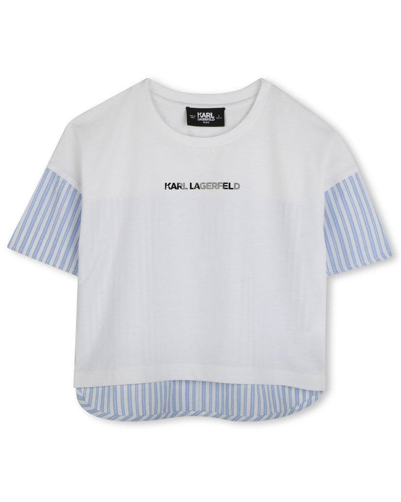 KARL LAGERFELD SS25 Cotton Striped Bi-Color Top in Blue