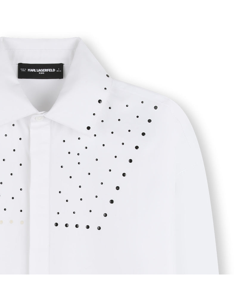 KARL LAGERFELD SS26 LONG-SLEEVED SHIRT DRESS WITH STUDS