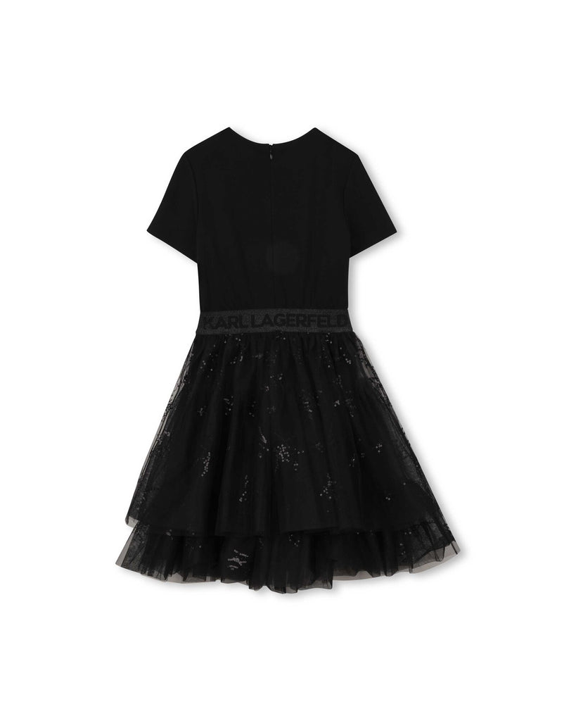 KARL LAGERFELD SS26 BI-MATERIAL SHORT-SLEEVED CEREMONY DRESS