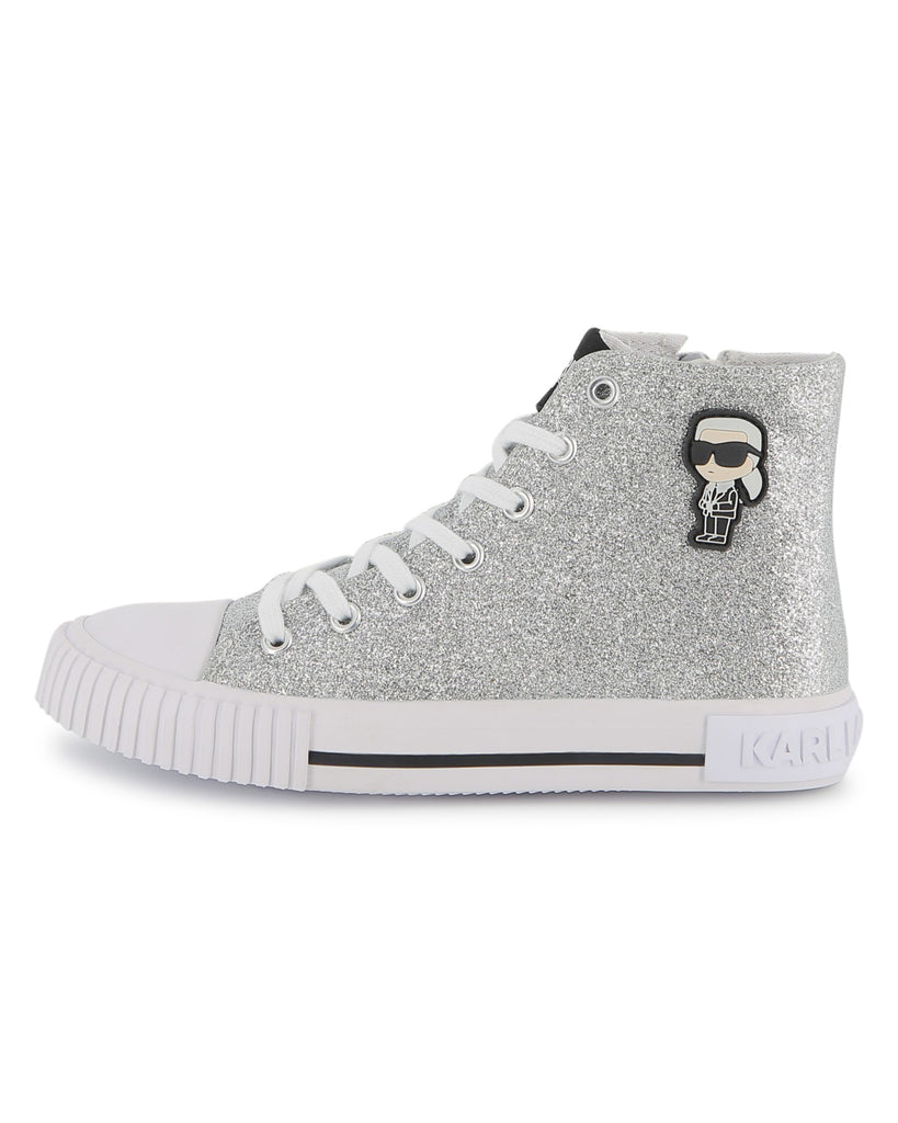 KARL LAGERFELD SS26 HIGH TOP SNEAKERS IN TEXTILE GLITTER