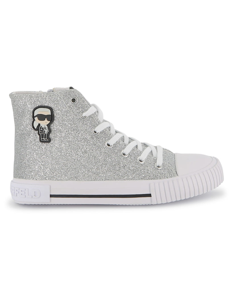 KARL LAGERFELD SS26 HIGH TOP SNEAKERS IN TEXTILE GLITTER