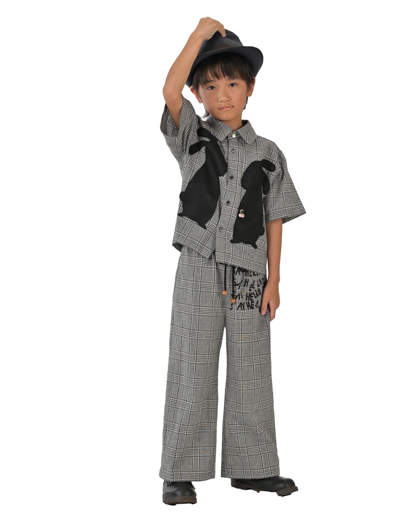 TAGO SS24 Glen Check Short Sleeve Shirt with Bunny Graphic