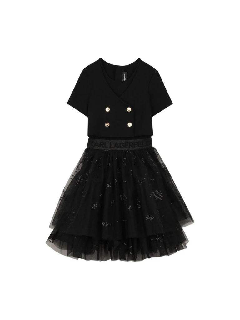 KARL LAGERFELD SS26 BI-MATERIAL SHORT-SLEEVED CEREMONY DRESS