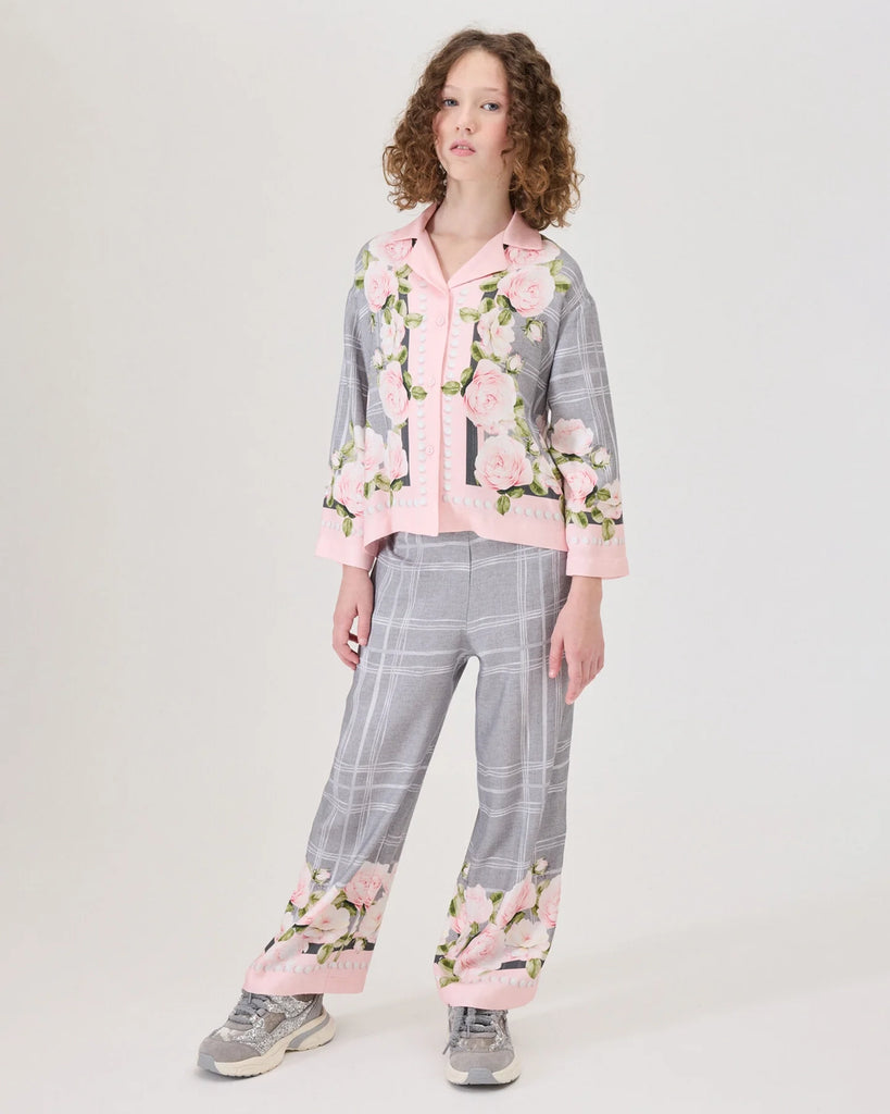 MONNALISA FALL 2026 Viscose Twill Blouse Shirt Top with Rose Design