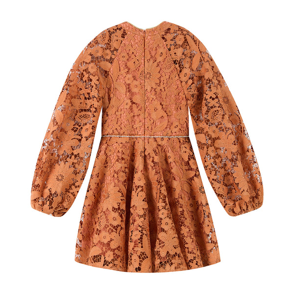 Marlo Kids | Esme Embroidered Midi Dress Cinnamon / 6-7 yrs Marlo Kids | Esme Embroidered Midi Dress Cinnamon / 6-7 yrs