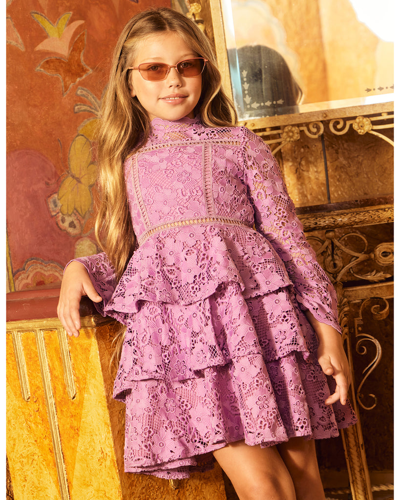 MARLO KIDS Gianna Embroidery Mini Dress in Grape