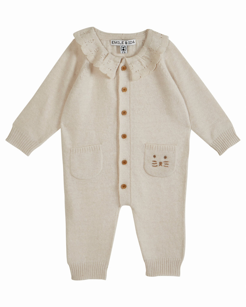EMILE ET IDA AW23 Baby Knit Playsuit with Pockets