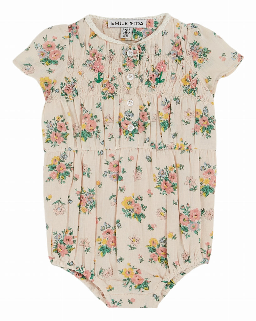EMILE ET IDA SS25 BEBE COMBI SMOCKED PUFFEL with Rose Print