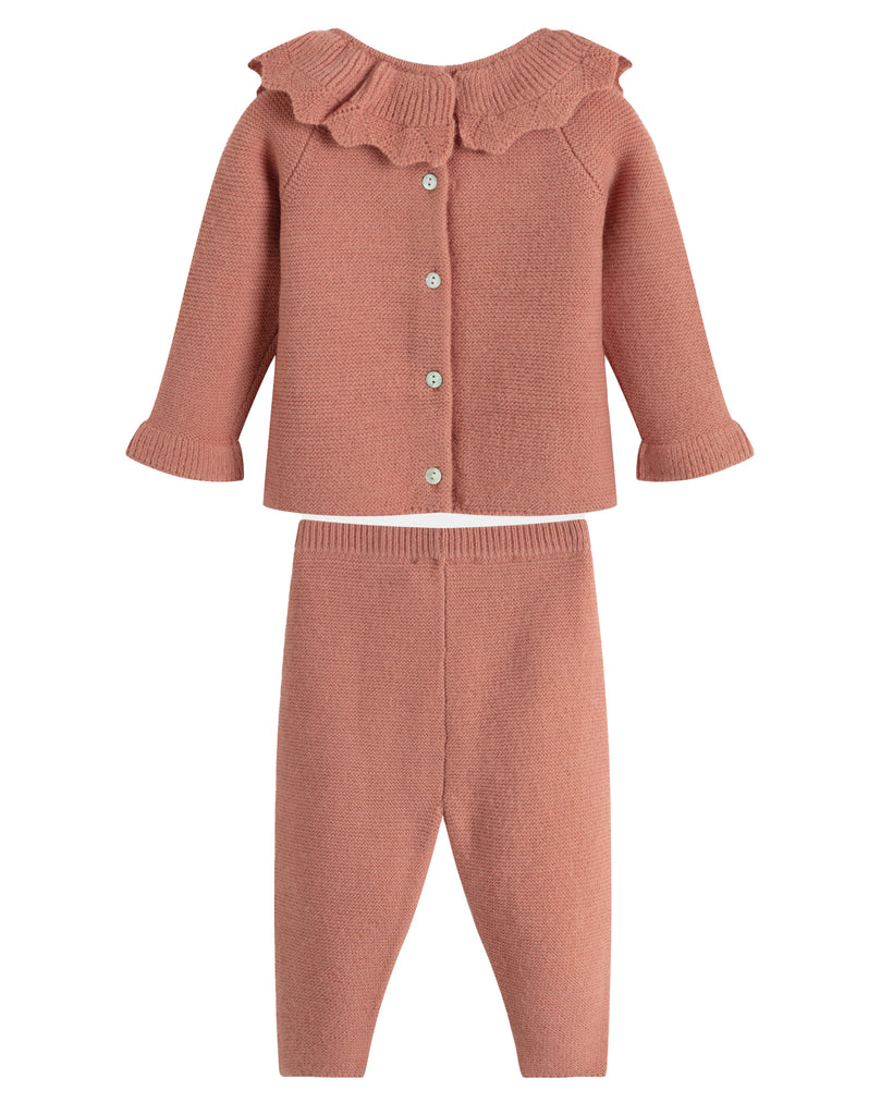 C'ERA UNA VOLTA Baby Zoe Knit Pants and Cardigan Set in Peach