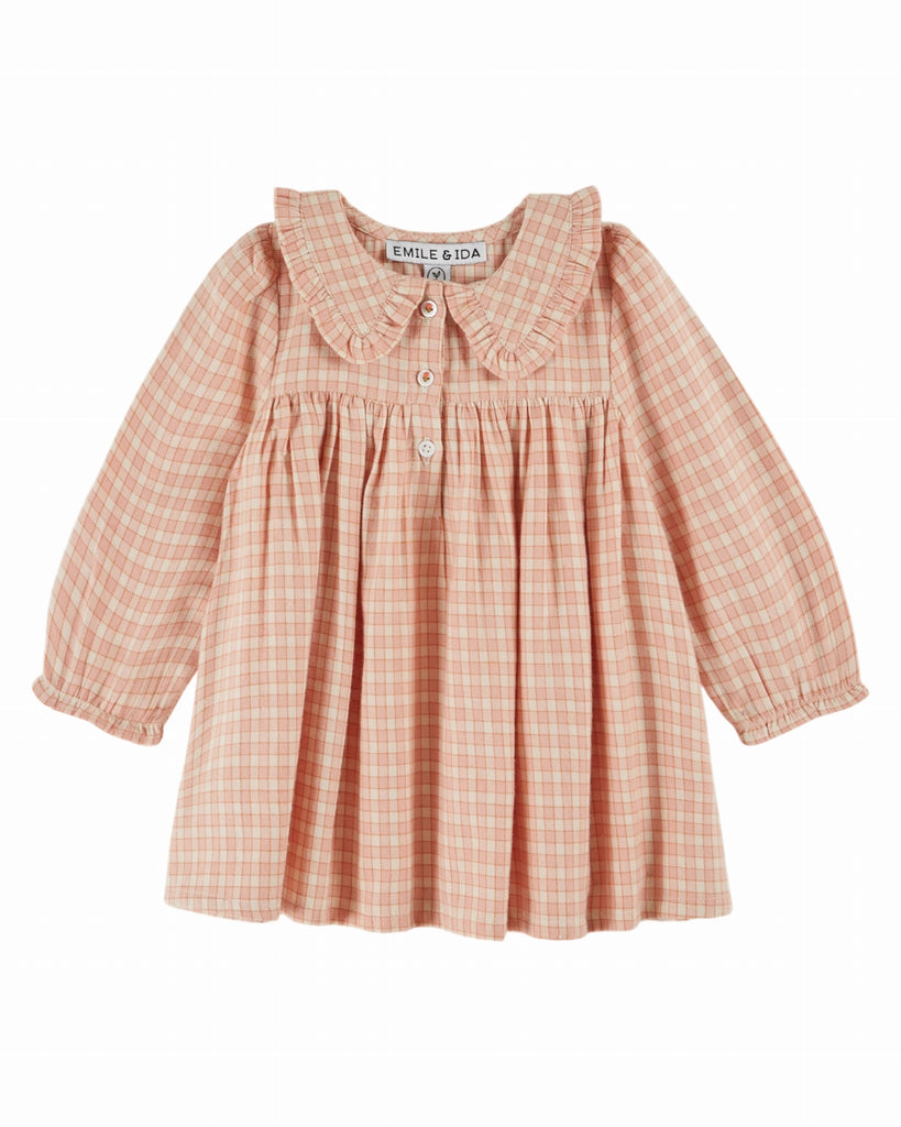 EMILE ET IDA FW25 PINK CHECK DRESS