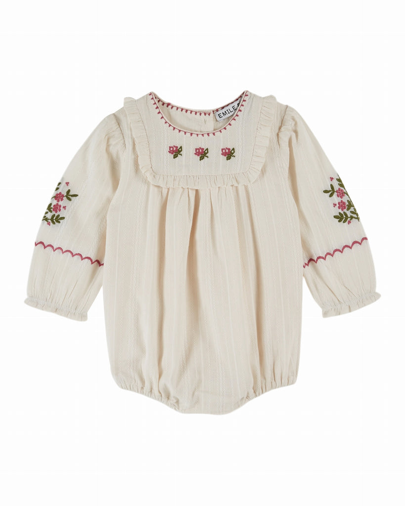 EMILE ET IDA FW25 BEBE ROMPER WITH EMBROIDERED ROSES