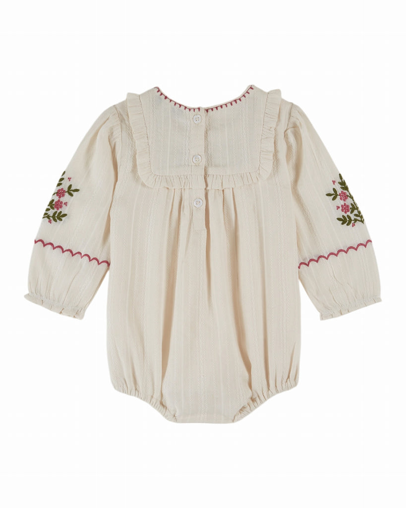EMILE ET IDA FW25 BEBE ROMPER WITH EMBROIDERED ROSES