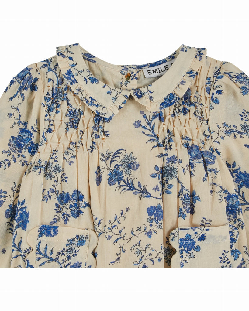 EMILE ET IDA FW25 BEBE ORCHID BLUE SMOCKED ROMPER