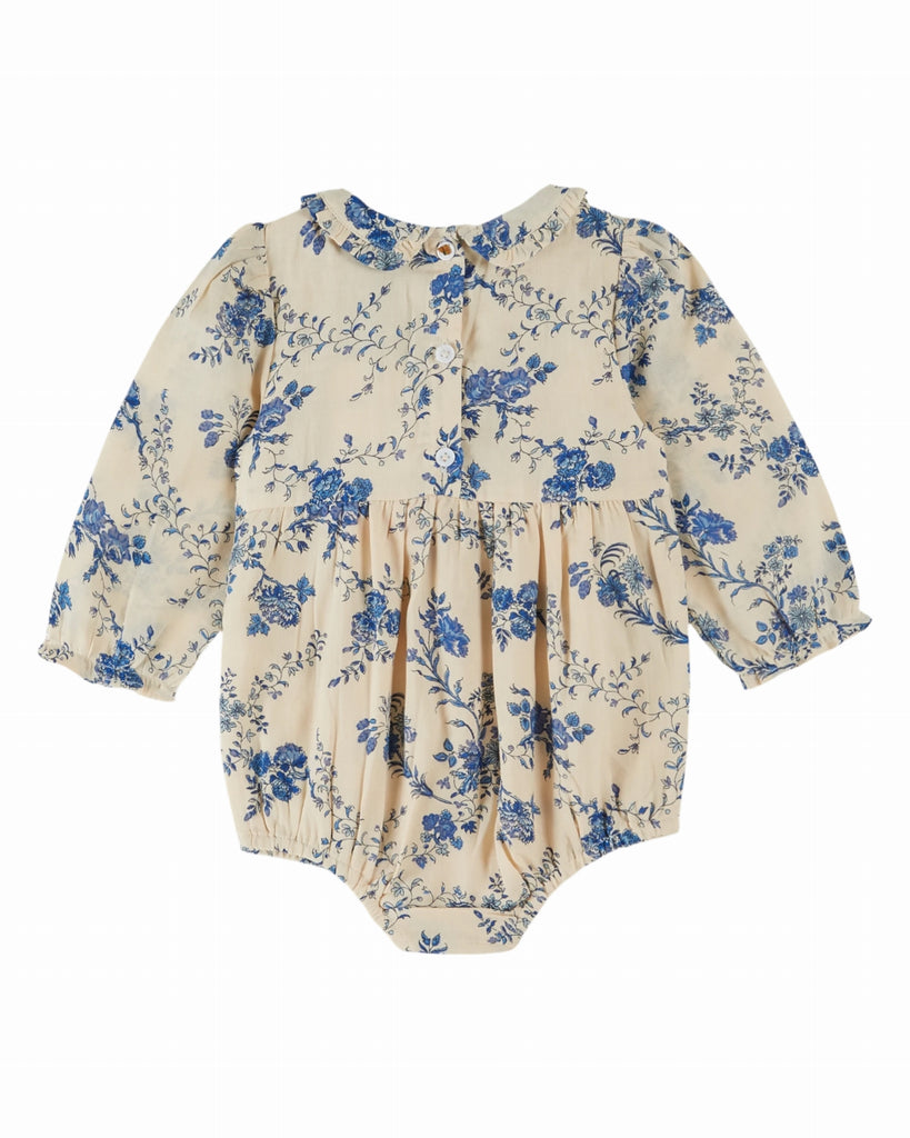 EMILE ET IDA FW25 BEBE ORCHID BLUE SMOCKED ROMPER