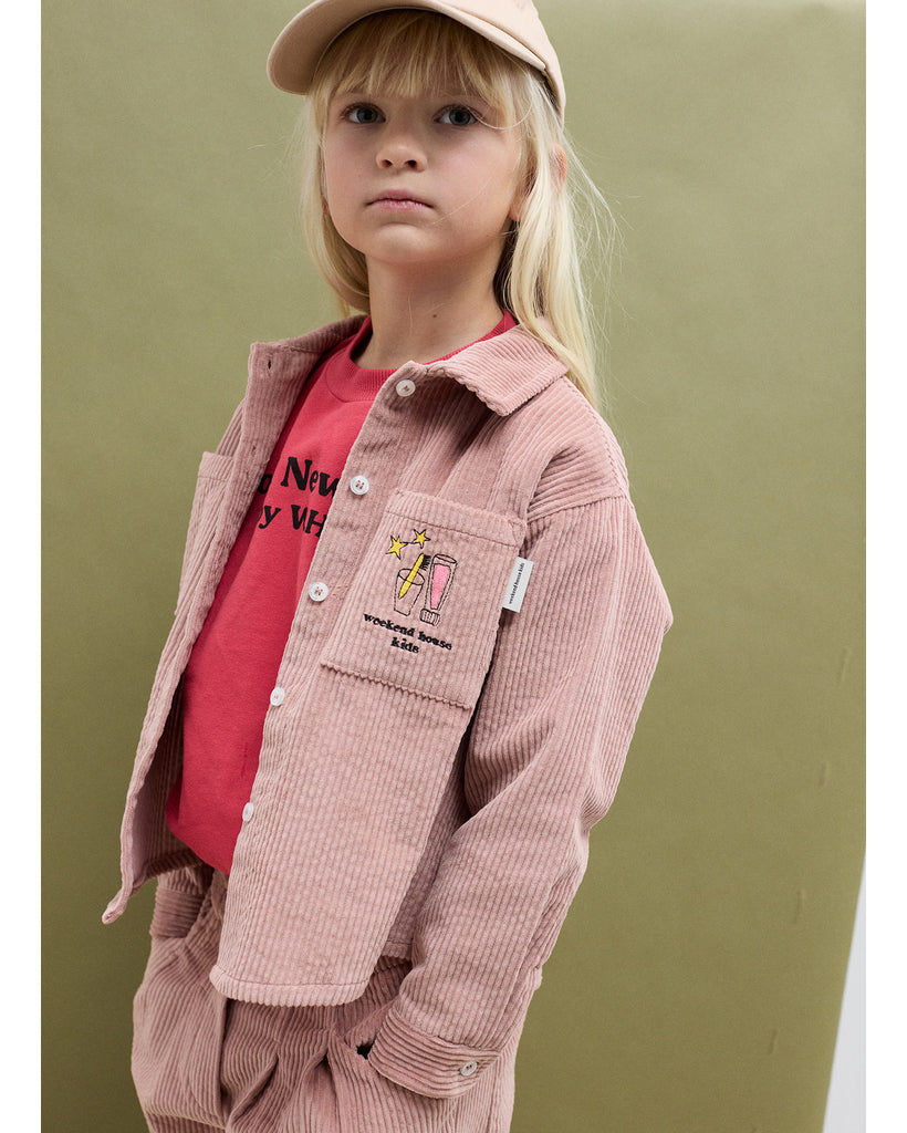 WEEKEND HOUSE KIDS 'THE GOOD NEWS CLUB' Magic toothbrush corduroy overshirt top in pink