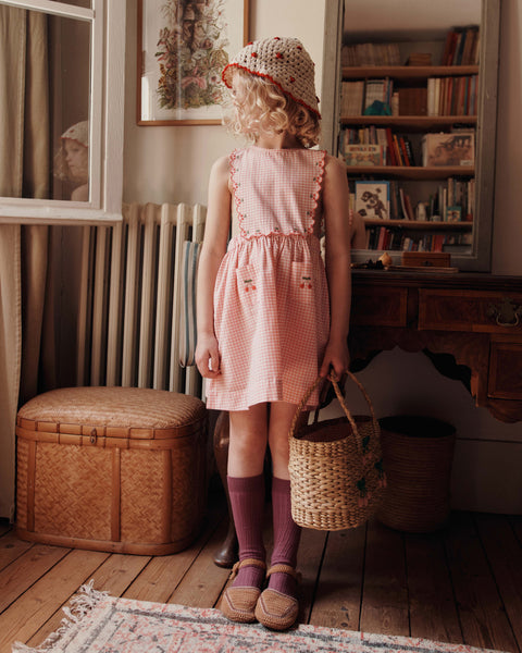 emile et ida brown vintage embroidered dress SS26 Vichy Pinafore with Cherries 05A / Vichy Blue and White Greece top-seller-24h textile parts of animal Color:Plain Green