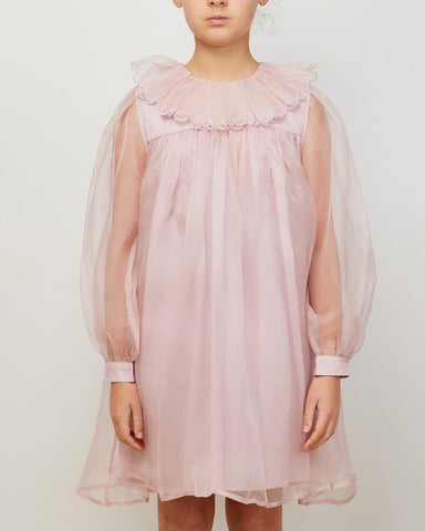PETITE AMALIE "Soleil" Lace Applique Tulle Baydoll Dress in Shell Pink