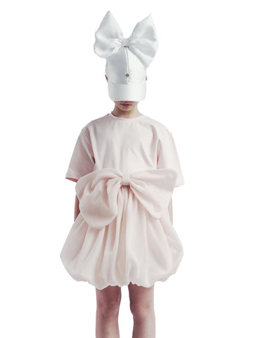 CAROLINE BOSMANS "Miss(ed) Universe" Short Sleeve Dress with Front Ruffle in White (bag sold separately)