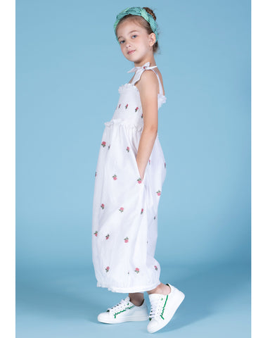 MiMiSol SS24 Jacquard Overlay Retro Dress with Tulip Skirt in Cream