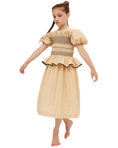 THE MIDDLE DAUGHTER SS24 IN FULL SWING Skirt in JUST PEACHY THE POOL STRIPE SEERSUCKER