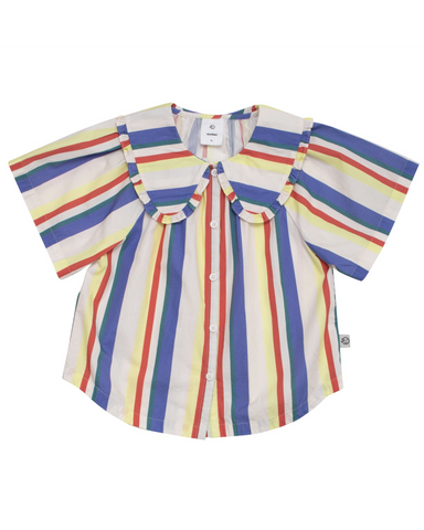 MINI RODINI "Book Club and Pigeon Post" Ritzratz Stripe Long Sleeve T-Shirt in Blue Stripe