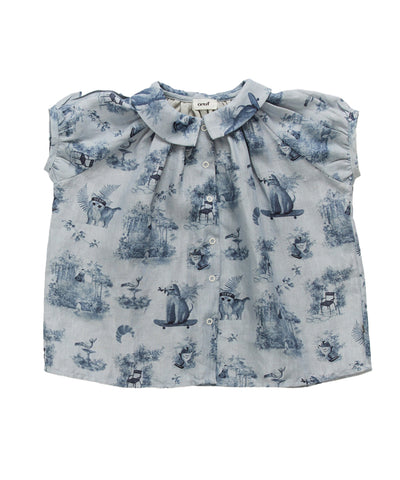OEUF "Franglaise" Baby Linen Ric Rac Playsuit in Toile