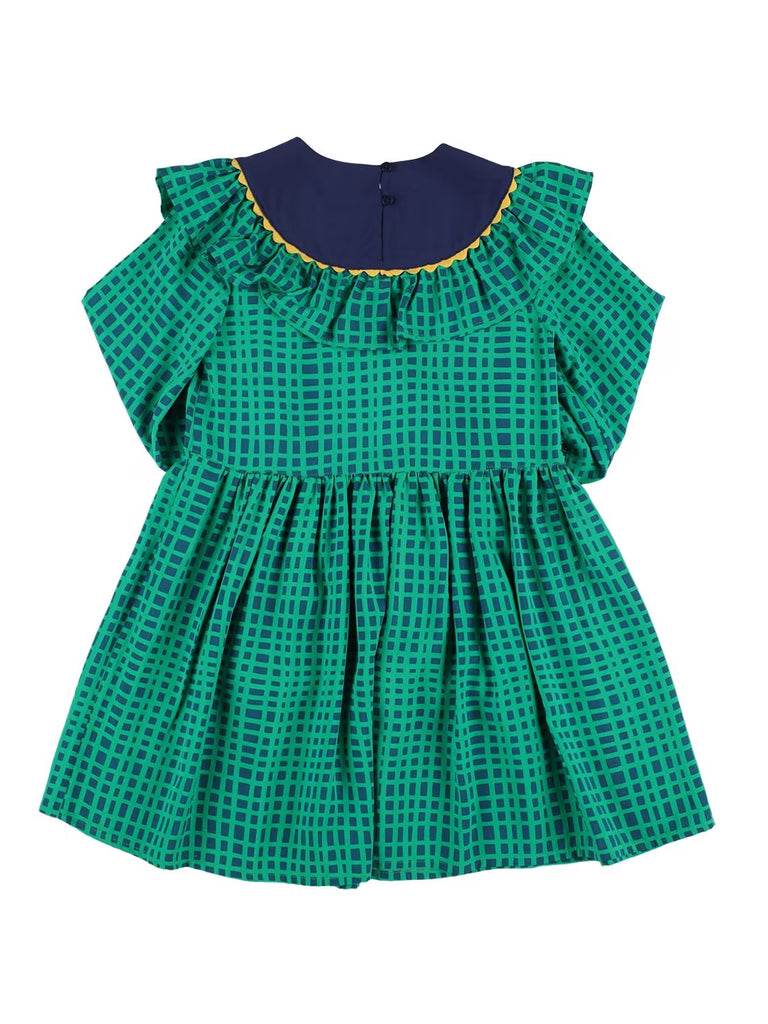 STELLA MCCARTNEY KIDS Green Check Viscose Ruffle Sleeve Dress