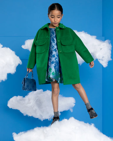 NIKOLIA "Good Morning Heaven" MONACO Cotton Skirt with Butterfly Appliqué in Blue Stripe