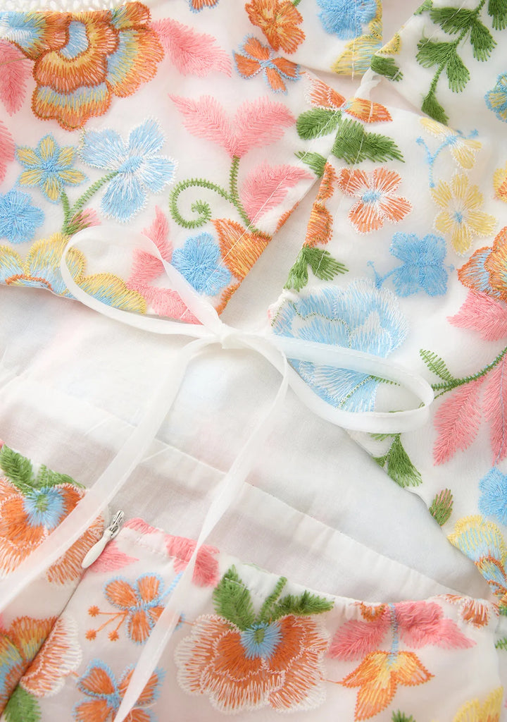 MARLO KIDS Bianca Embroidered Frill Maxi Dress
