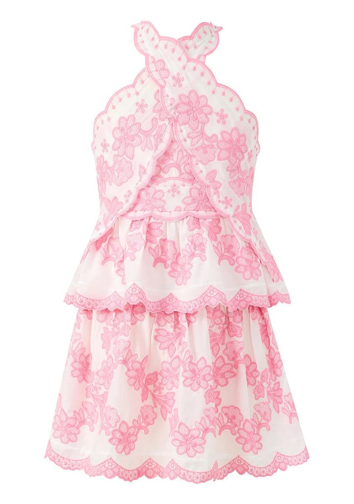 MARLO KIDS Josie Embroidered Halter Neck Mini Dres