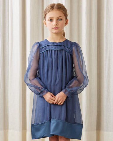 PETITE AMALIE "A Cinderella Story" Blue Flower Poplin Lace Dress