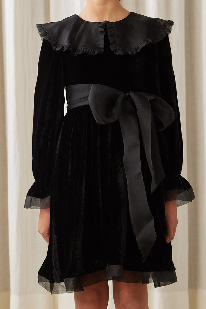 PETITE AMALIE "A Cinderella Story" Velvet Dress with Organza Collar in Black