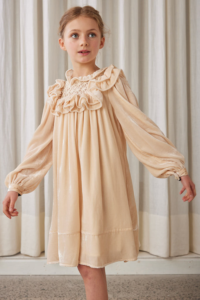 PETITE AMALIE "A Cinderella Story" Vintage Lace Velvet Dress in Cream