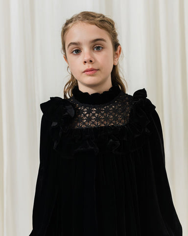 PETITE AMALIE "A Cinderella Story" Emma Embroidered Organza Dress in Black and Ivory