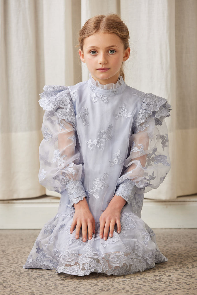 PETITE AMALIE "A Cinderella Story" Emma Embroidered Organza Dress in Light Blue